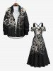 Plus Size Halloween Costume Skulls Print Cold Shoulder Crisscross Maxi Dress -  