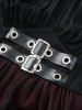 Plus Size Cold Shoulder Flare Sleeves PU Strap Buckle Grommet Layered Chiffon Ruched A Line Dress -  