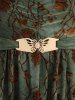 Plus Size Rose Flower Flocking Ruched Butterfly Buckle Grommets Lace Up Back Tank Top -  