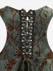 Plus Size Rose Flower Flocking Ruched Butterfly Buckle Grommets Lace Up Back Tank Top -  