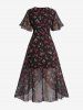 Plus Size Flowers Print Ruffles Surplice Tulip Hem Chiffon Dress -  