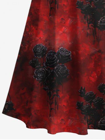 Halloween Vampire Costume Plus Size Tie Dye Ombre Rose Flower Print Crisscross A Line Maxi Dress