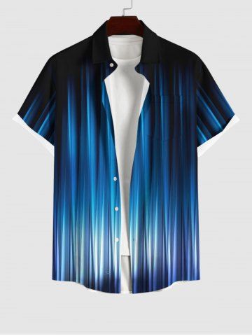 Plus Size Glitter Light Beam 3D Print Buttons Pocket Hawaii Shirt For Men - SKY BLUE - XL