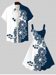 Costume de Plage Grande Taille à Deux Tons Imprimé Fleurs et Couleurs - Blanc 