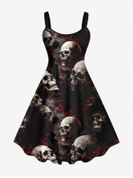 Plus Size Halloween Costume Skulls Fog Print Tank Dress -  