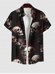 Plus Size Halloween Costume Skulls Fog Print Buttons Pocket Shirt For Men -  