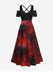 Plus Size Tie Dye Ombre Rose Flower Print Halloween Costume Crisscross A Line Maxi Dress -  