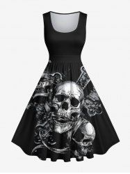 Robe D'Halloween Costume Vintage Crâne Imprimée de Grande Taille - Noir S