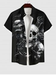 Chemise Costume D'Halloween Crâne Imprimée Croisé de Grande Taille avec Poche - Noir 4XL