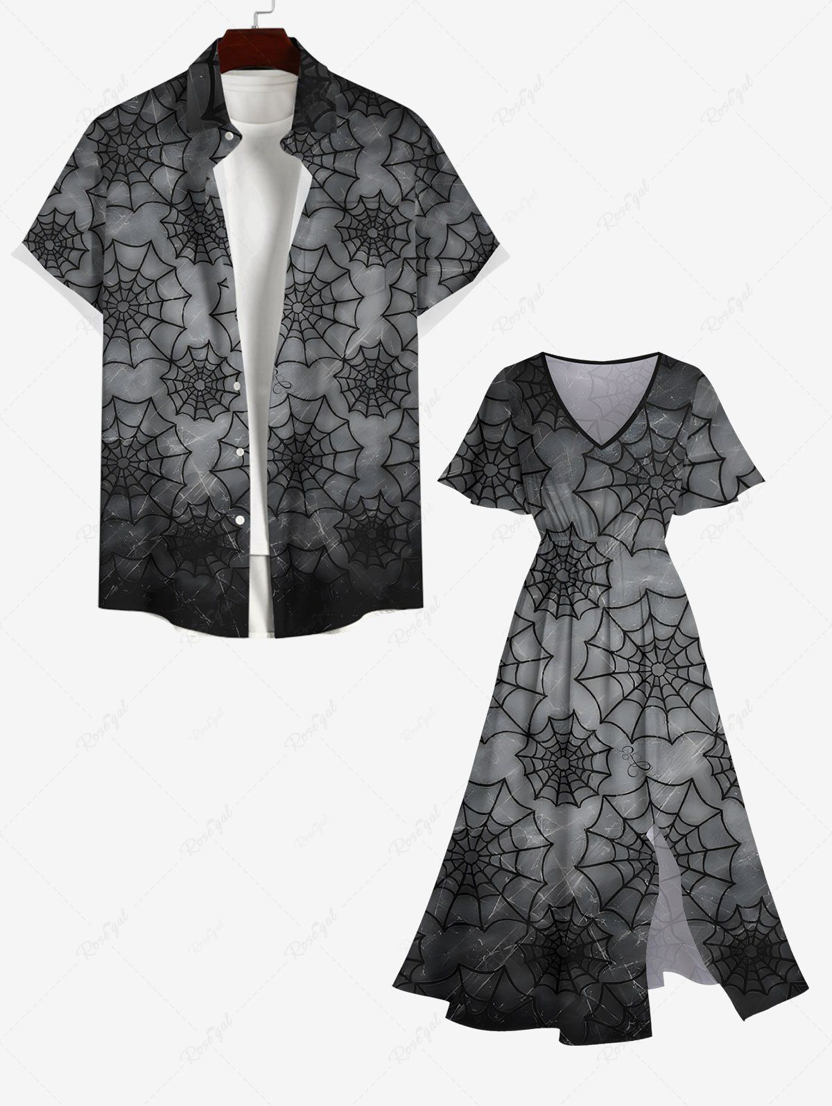 Costume D'Halloween en Couleur Ombrée Toile D'araignée Grande Taille pour Couples Noir 
