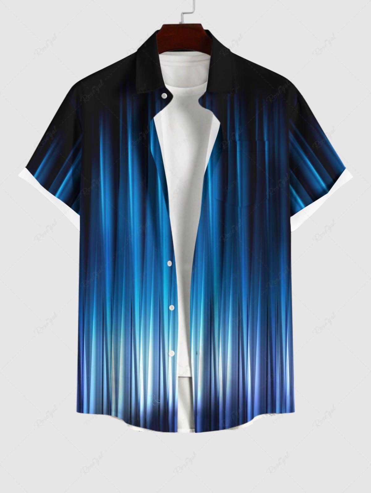 New Plus Size Glitter Light Beam 3D Print Buttons Pocket Hawaii Shirt For Men  