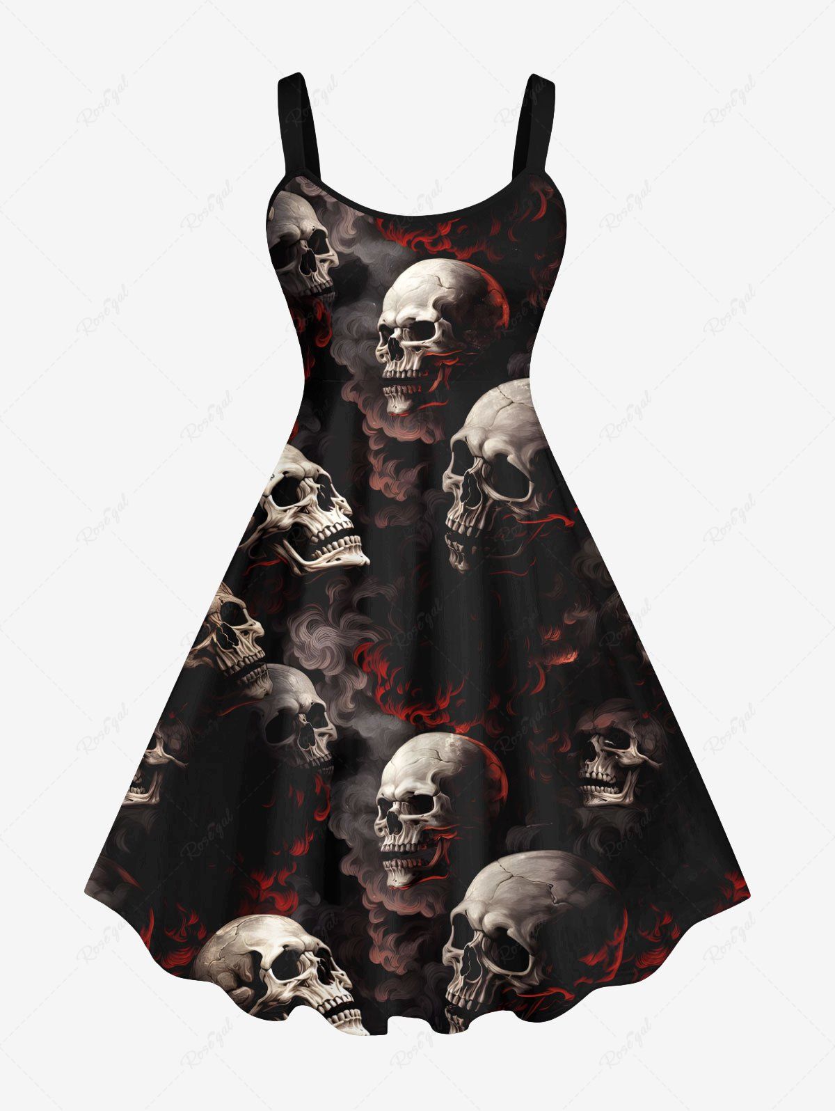 Latest Plus Size Halloween Costume Skulls Fog Print Tank Dress  