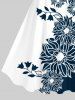 Costume de Plage Grande Taille à Deux Tons Imprimé Fleurs et Couleurs - Blanc 