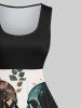 Robe D'Halloween Vintage Trapèze Feuille Fleur Imprimées Grande Taille - Noir M