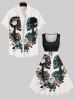 Robe D'Halloween Vintage Trapèze Feuille Fleur Imprimées Grande Taille - Noir M
