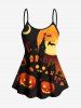 Halloween Costume Pumpkin Lantern Castle Bat Moon Print Boyleg Tankini Swimsuit (Adjustable Shoulder Strap) -  