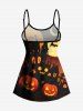 Halloween Costume Pumpkin Lantern Castle Bat Moon Print Boyleg Tankini Swimsuit (Adjustable Shoulder Strap) -  