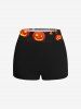 Halloween Costume Pumpkin Lantern Castle Bat Moon Print Boyleg Tankini Swimsuit (Adjustable Shoulder Strap) -  