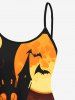 Halloween Costume Pumpkin Lantern Castle Bat Moon Print Boyleg Tankini Swimsuit (Adjustable Shoulder Strap) -  