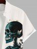 Plus Size Skulls Skeleton Lovers Distressed Flower Leaf Print Halloween Button Pocket Shirt For Men -  