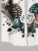 Plus Size Skulls Skeleton Lovers Distressed Flower Leaf Print Halloween Button Pocket Shirt For Men -  