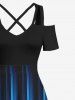 Robe D'été Maxi Grande Taille Imprimée de Couleur Dégradée et Brillants 3D - Bleu Ciel 2X
