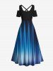 Robe D'été Maxi Grande Taille Imprimée de Couleur Dégradée et Brillants 3D - Bleu Ciel 2X