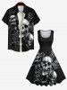 Robe D'Halloween Costume Vintage Crâne Imprimée de Grande Taille - Noir S