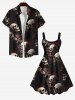 Plus Size Halloween Costume Skulls Fog Print Tank Dress -  