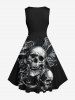 Robe D'Halloween Costume Vintage Crâne Imprimée de Grande Taille - Noir 1X