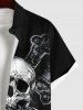 Chemise Costume D'Halloween Crâne Imprimée Croisé de Grande Taille avec Poche - Noir 4XL