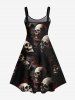 Plus Size Halloween Costume Skulls Fog Print Tank Dress -  
