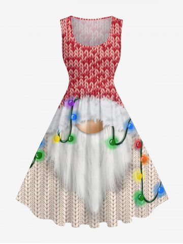 Plus Size 3D Cable Knit Textured Santa Claus Coloured Lantern Print Christmas Vintage Swing A Line Dress - MULTI-A - 5X