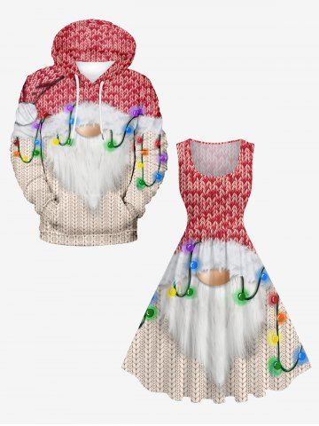 Christmas 3D Cable Knit Textured Santa Claus Coloured Lantern Print Plus Size Matching Set For Couples - MULTI-A