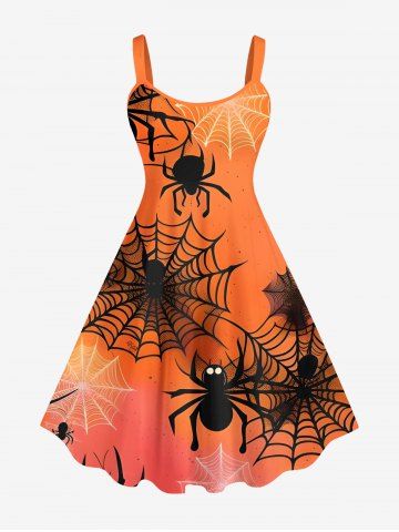 Robe Costume D'Halloween Ligne A Ombrée Toile D'Araignée Imprimée de Grande Taille - RED - 5X