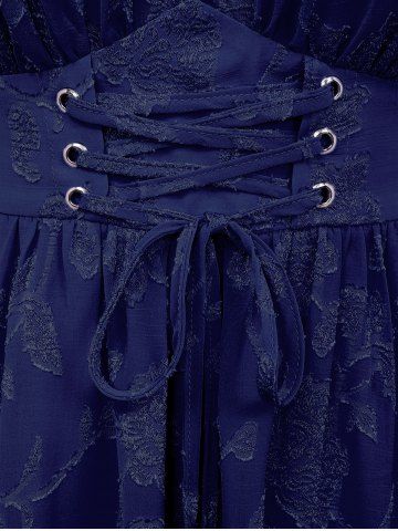 Plus Size Lace Up Grommets Ruffles Ruched Flowers Jacquard Crisscross Asymmetrical Tank Top