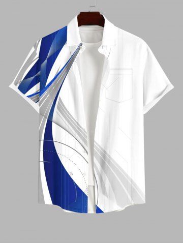 Plus Size Curve Geometric Patterns Print Buttons Pocket Hawaii Shirt For Men