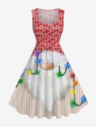 Plus Size 3D Cable Knit Textured Santa Claus Coloured Lantern Print Christmas Vintage Swing A Line Dress -  