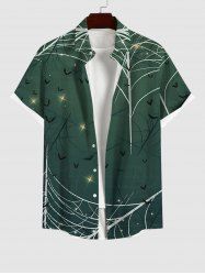 Plus Size Halloween Costume Spider Web Star Bat Print Buttons Pocket Shirt For Men -  