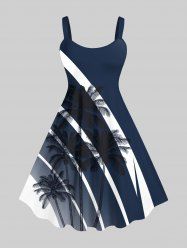 Plus Size Coconut Tree Ombre Colorblock Stripes Print Hawaii Tank Dress -  