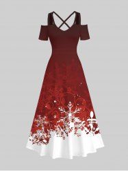 Plus Size Snowflake Bubble Ombre Contrast Colorblock Print Christmas Crisscross A Line Maxi Dress -  
