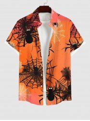 Chemise D'Halloween Boutonnée Toile D'Araignée Imprimée avec Poche de Grande Taille pour Homme - Rouge 2XL