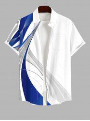 Chemise Décontractée Boutonnée Motif Géométrique Imprimée Grande Taille avec Poche - Blanc L