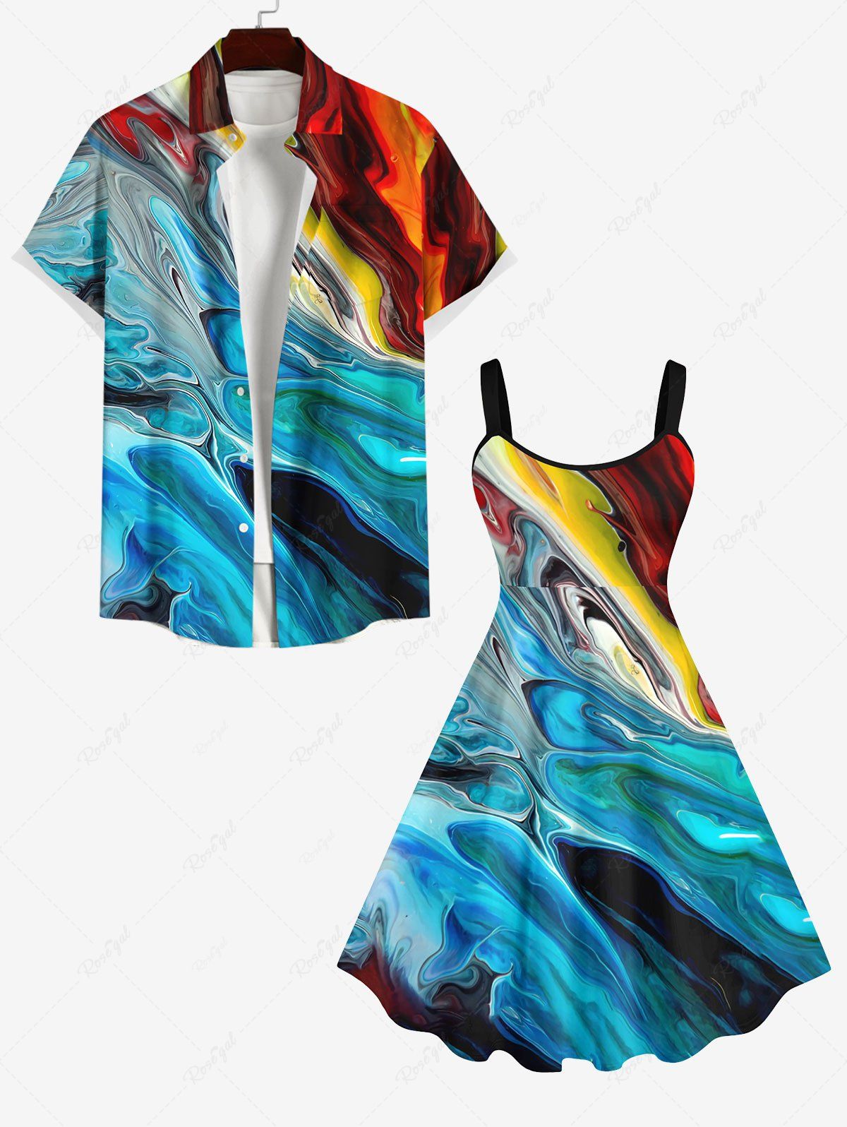 Costume de Plage Grande Taille Imprimé Marbre Coloré Multi-A 