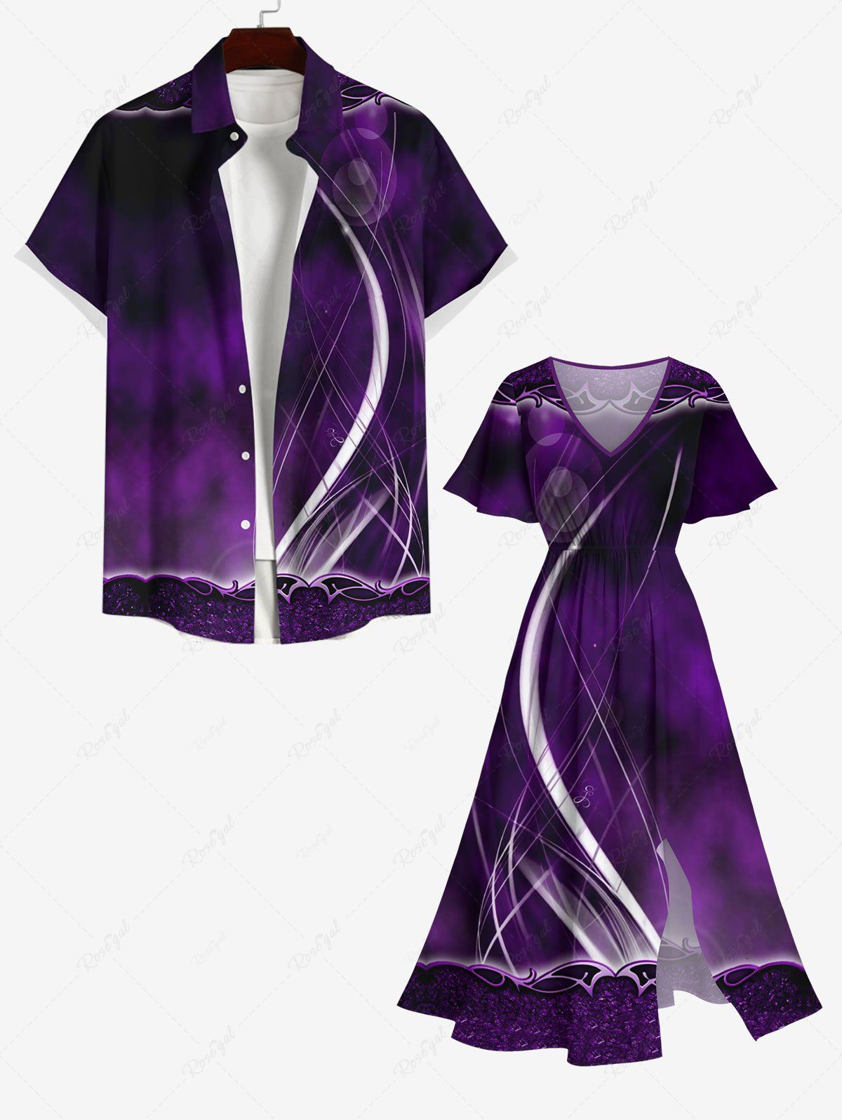 Tenue de Plage à Imprimé Ombre à Revers en Dégradé de Couleurs Brillante 3D pour Femmes Pourpre  
