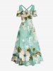 Plus Size Floral Leaf Sea Print Hawaii Crisscross A Line Maxi Dress -  