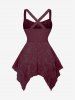 Plus Size Lace Up Grommets Ruffles Ruched Flowers Jacquard Crisscross Asymmetrical Tank Top -  