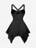 Plus Size Lace Up Grommets Ruffles Ruched Flowers Jacquard Crisscross Asymmetrical Tank Top -  