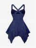 Débardeur Asymétrique Croisé Fleur en Jacquard Grande Taille à Lacets à Volants - Bleu profond 2X | US 18-20