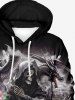 Plus Size Skull Wizard Dragon Phoenix Cloud Rose Flower Print Halloween Pocket Drawstring Pullover Hoodie For Men -  